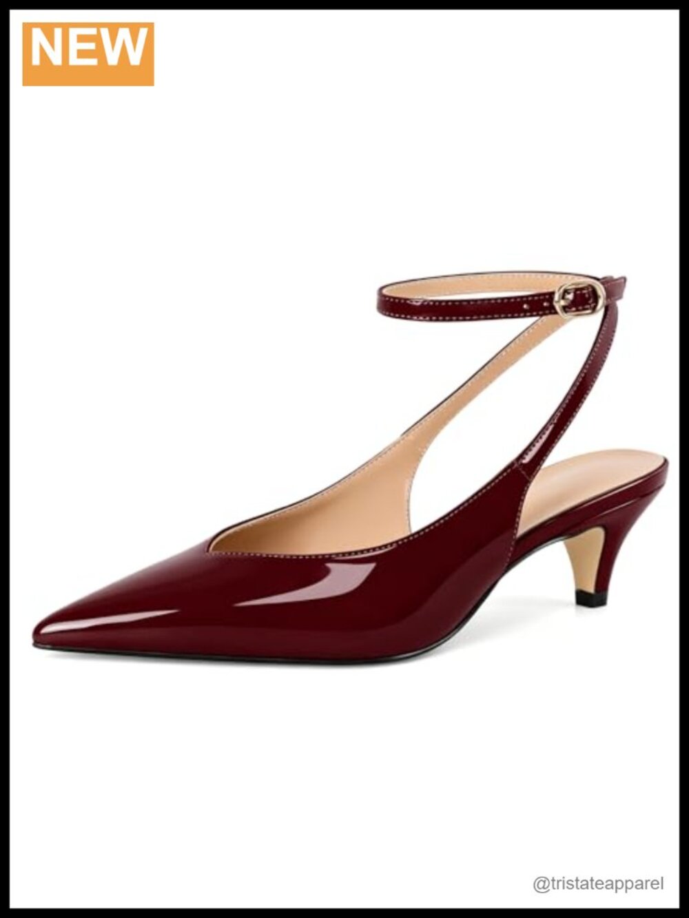 Kitten Heel Slingback Pumps Pointed Toe Ankle Strap Dress Shoes 2 Inch